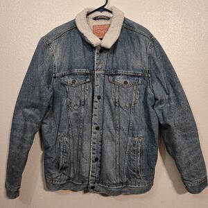 Levis Heavy Men's XXL Denim Snap Jacket Sherpa lined Trucker